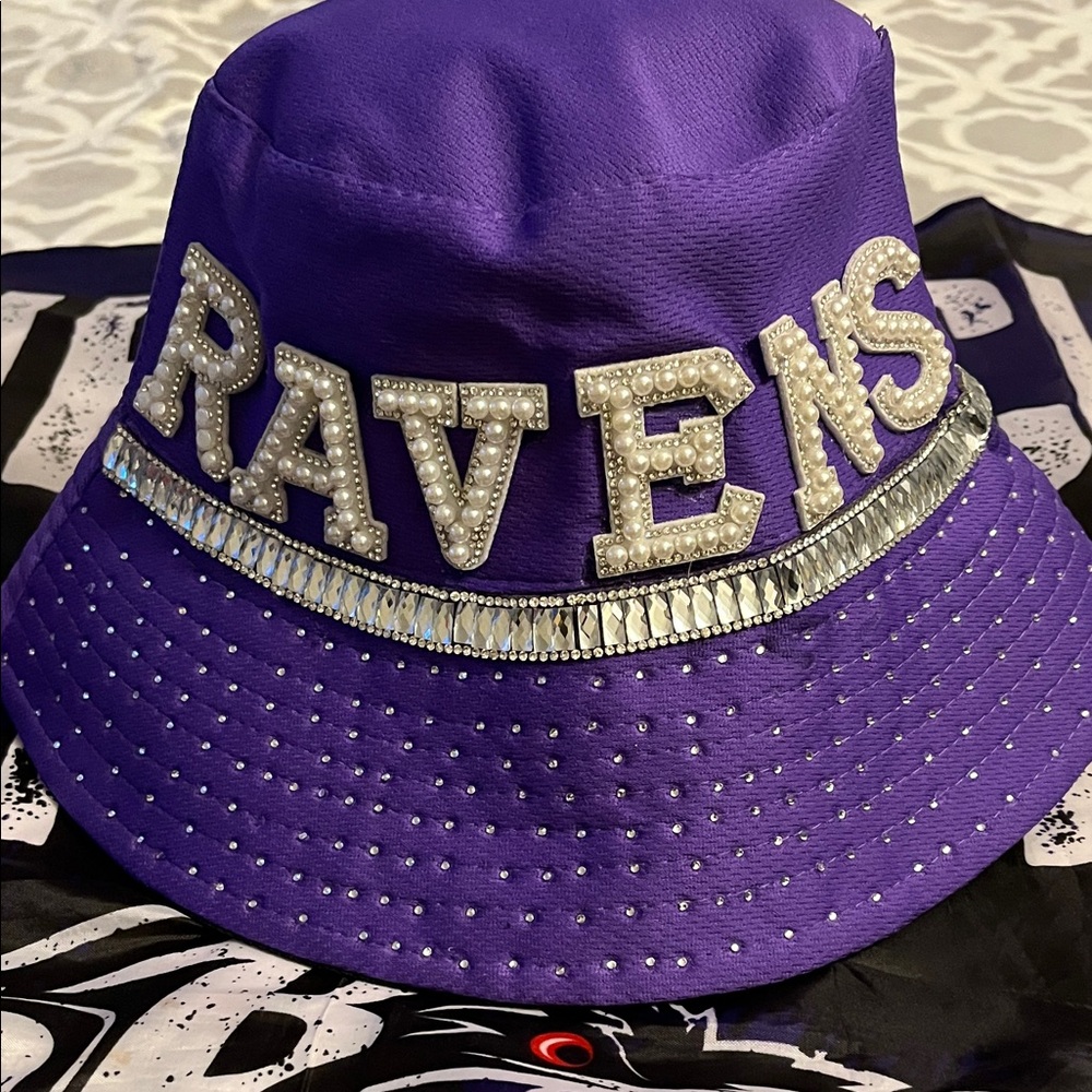 Purple RAVENS Bucket Hat with Rhinestone Accents